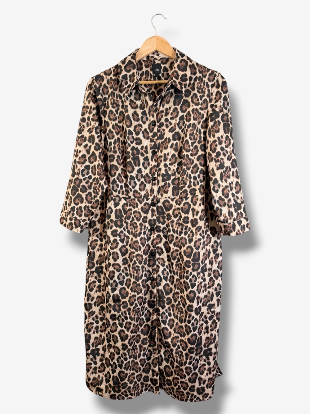 ASOS River Island Leopard Print Midi Shirt Dress UK 18 Button Front Casual